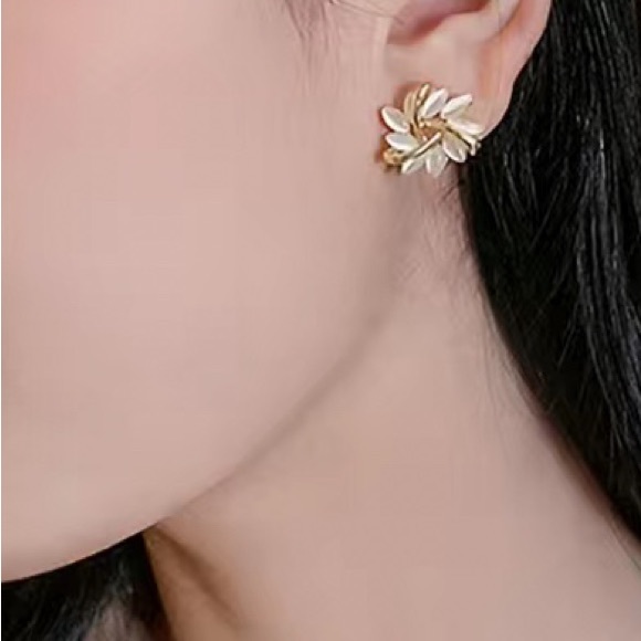 Flower Swirl Gold Toned Stud Earrings - Picture 2 of 2
